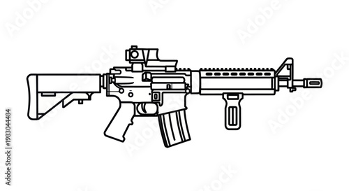 Rifle with scope and magazine attached.