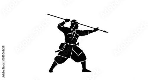 Silhouette of a warrior throwing a spear, historical reenactment, ancient combatant, warrior silhouette