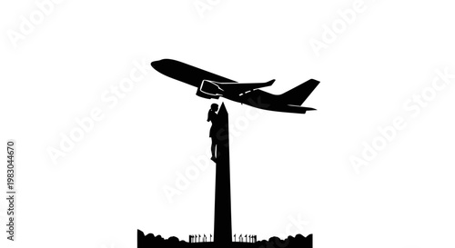 Silhouette of Airplane Flying Over Washington Monument and City Skyline