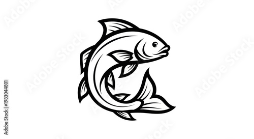 Fish Icon Black Line Drawing.