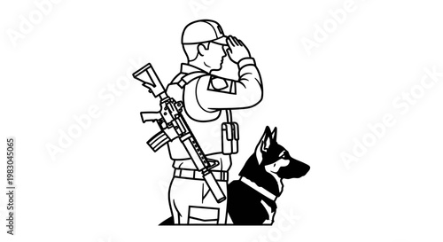 Soldier Saluting with Military Working Dog, Symbol of Service and Loyalty