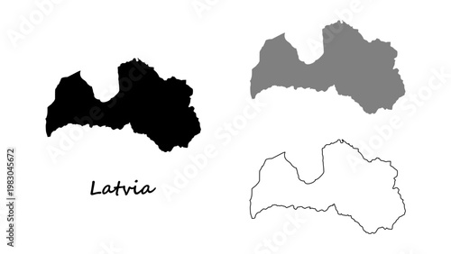 Latvia map set. Latvia map vector on silhouette, gray, and outline. Latvia map on white background