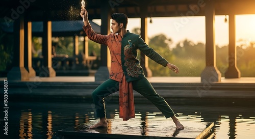 martial arts man in water stance.