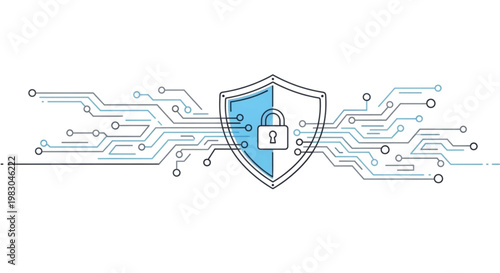 Vector Data Protection Cyber Security Shield Lock Digital Safety Minimal Illustration
