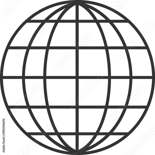 Earth Mesh Longitude Latitude Silhouette Vector Illustration, Globe Grid Wireframe World Map Geometry Isolated on Transparent Background
