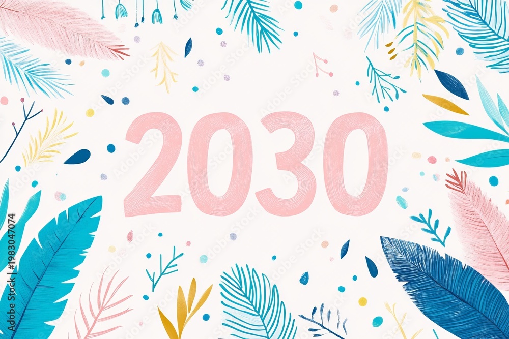 Naklejka premium Floral New Year Announcement Graphic for 2030, Inviting Fresh Beginnings and Cheerful Vibes
