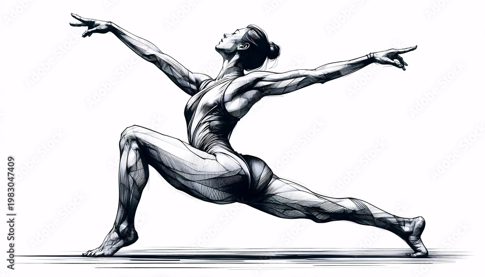Fototapeta premium A Graceful Warrior II Pose Yoga Illustration, Ai generated image