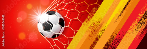 Vibrant Spain football background with red and yellow brush strokes and soccer ball composition. Energetic sports design inspired by Spanish national colors.