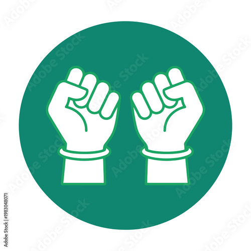 Raised Fists Symbolizing Unity Strength And Resistance Against Oppression In Green Circle Design