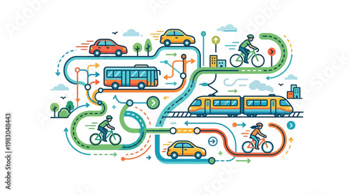 Vehicles on road with different transport.