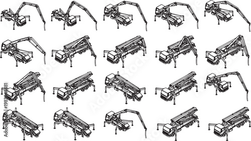 Industrial machinery arranged in a pattern, highlighting the technological advancements in construction and engineering.