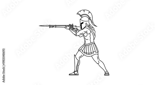 Ancient Warrior with Rifle and Bayonet, Historical Figure, Military Combat, Ancient Greece