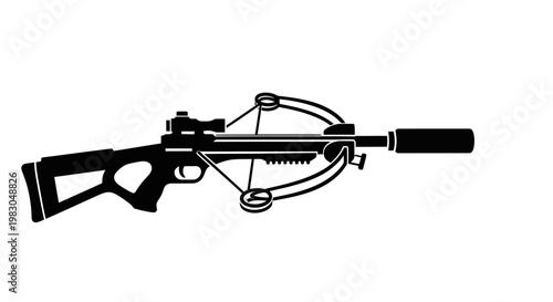 Black Silhouette of a Modern Crossbow with Scope and Silencer