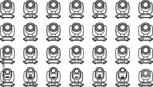 A grid of modern stage lighting fixtures, designed with precision and functionality, showcasing the elegance of technological advancements.