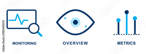Set of business and technology vector icons for monitoring, overview, and metrics.