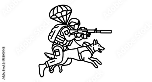 Special Forces Soldier with Dog Parachuting