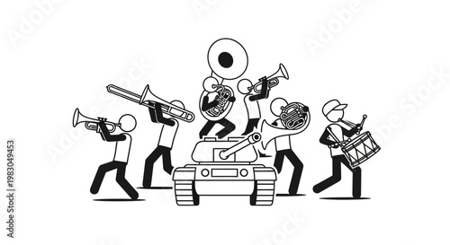 Stick Figure Band Plays Music On A Tank