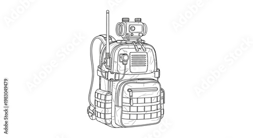 Tactical Backpack with Radio and Optics - Military Gear Illustration