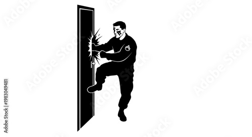 Swat Team Member Kicking Down Door
