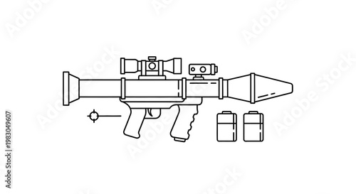 Vector illustration of a rocket launcher with scope and ammunition