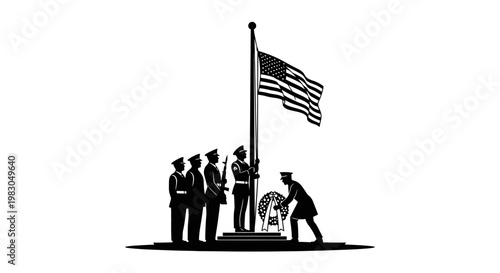 Veterans Raising American Flag with Wreath Ceremony