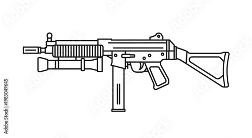 Vector Illustration of a Submachine Gun with Tactical Light Attachment