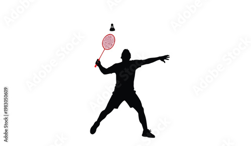A dynamic image showcasing a badminton player in mid swing preparing to strike the shuttlecock with power and precision silhouette high quality professional detailed