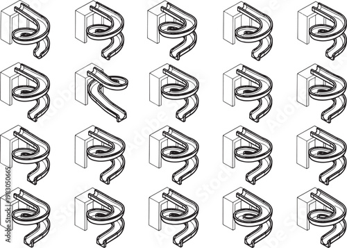 Geometric patterns of winding slides, repetition and uniformity are emphasized in this captivating, abstract image. A visual feast for those who appreciate design and simplicity.