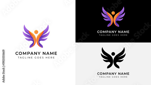 Creative Human Figure Logo Set with Abstract Wing Shapes for Corporate Branding and Identity Design