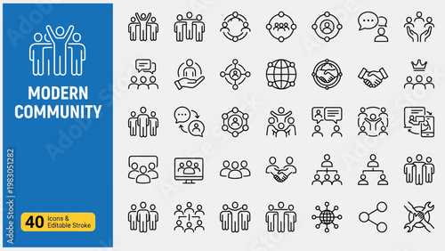 Modern Community web icons in line style. People,neighborhood, inclusion, family, friendship, community. Editable stroke. Vector illustration.
