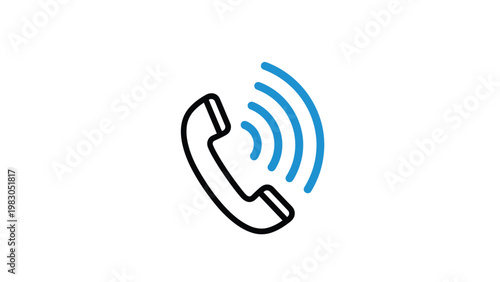 Minimalist phone receiver icon with radio wave signals representing communication services, customer support, and telecommunication technology systems.