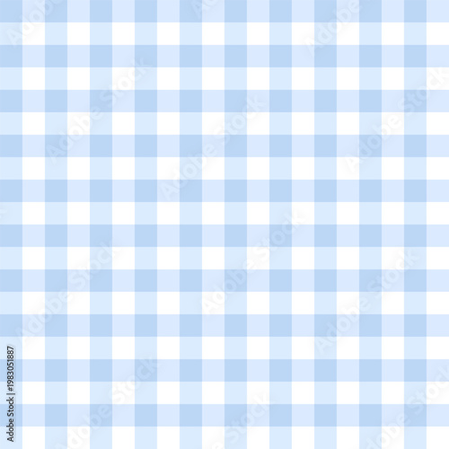Seamless blue gingham pattern. Classic light blue checkered plaid background for surface and digital designs.