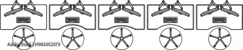 A simple and clean illustration of five stylized airplane models showcasing the mechanics of flight, perfect for educational or aviation-themed projects.