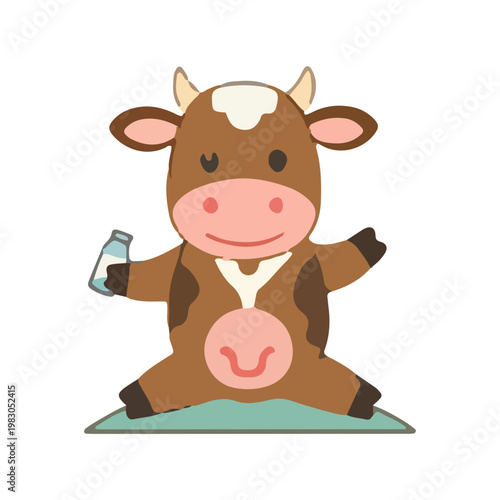 Cute Cartoon Cow Holding Milk