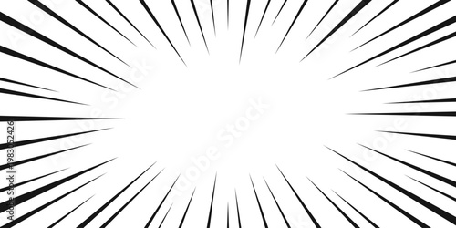 Comic book background with black speed lines. Action manga burst frame for dynamic explosion and fast motion effect. Abstract graphic template for web and print design. Vector illustration
