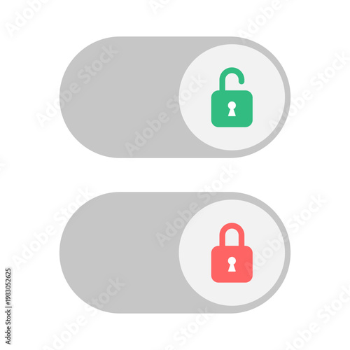 Toggle switch icon with locked and unlocked padlock symbol. Digital web interface element for privacy and security settings. Ui and ux asset for button on and off status control. Vector illustration