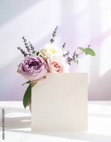 pink rose and blank card
