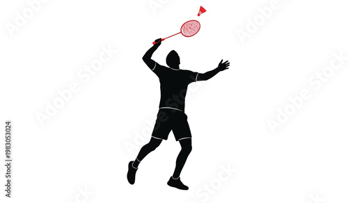 A dynamic image depicts a badminton player in mid swing preparing to strike a shuttlecock with power and precision a striking silhouette high quality