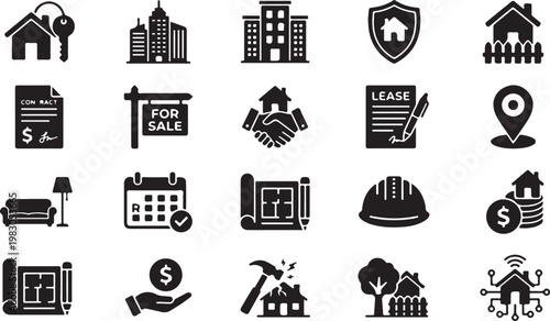 Black and white representing real estate business contracts sales leasing and property management