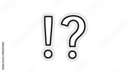Black outline icons of an exclamation mark and a question mark symbolizing answers, questions, and important alerts.
