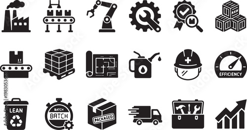 Black and white representing manufacturing production logistics efficiency and lean batch packaging concepts