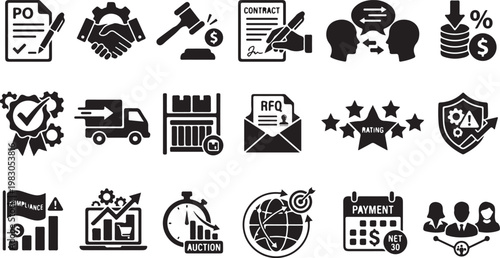 Business procurement and supply chain management collection in flat style finance flat contract