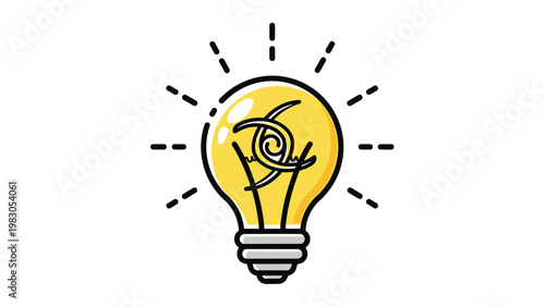 Creative lightbulb icon with a glowing yellow bulb and a unique spiral filament, symbolizing bright ideas, innovation, and inspiration in business.