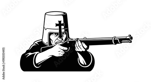 Medieval Knight Warrior with Musket, Historical Combat, Religious Soldier