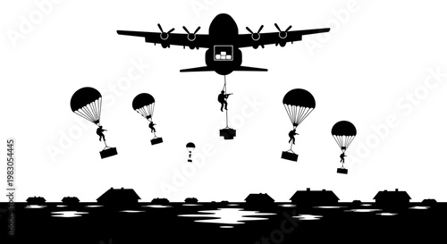 Military Airlift Paratroopers and Cargo Drop