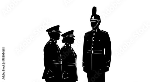Military Officers in Uniform Silhouette, Formal Ceremony, Respectful Stance