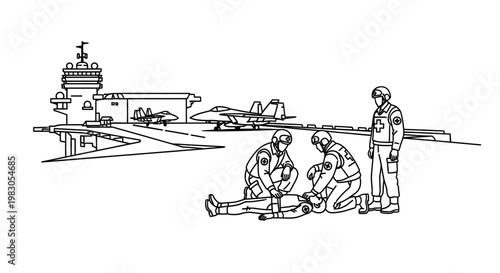 Military Medical Team Rescues Injured Pilot on Aircraft Carrier Deck