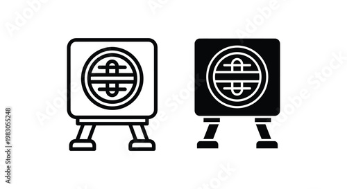 Two black and white illustrations of a vintage radio simple silhouette