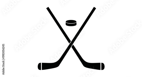 Hockey Puck and Crossed Sticks Icon - Ice Hockey Sport Silhouette