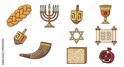 Jewish Symbols and Traditions: Hanukkah, Torah, Matzah, Shofar, Challah, Pomegranate